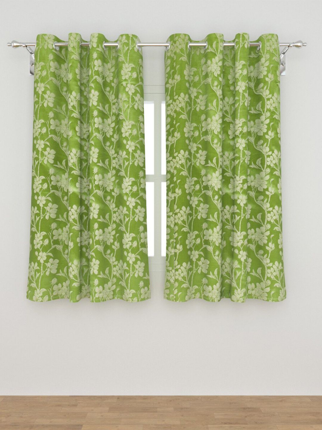 Home Centre Green Set of 2 Floral Jacquard Semi Blackout Window Curtains Price in India