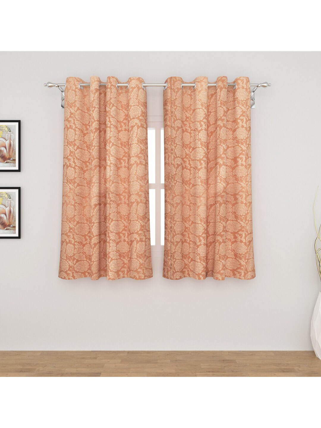 Home Centre Peach-Coloured Set of 2 Floral  Semi-Blackout Window Curtain Price in India