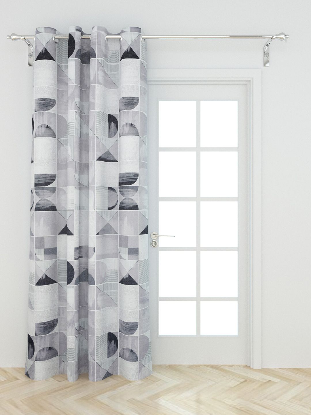 Home Centre Grey & White Abstract Printed Semi-Blackout Single Door Curtain Price in India