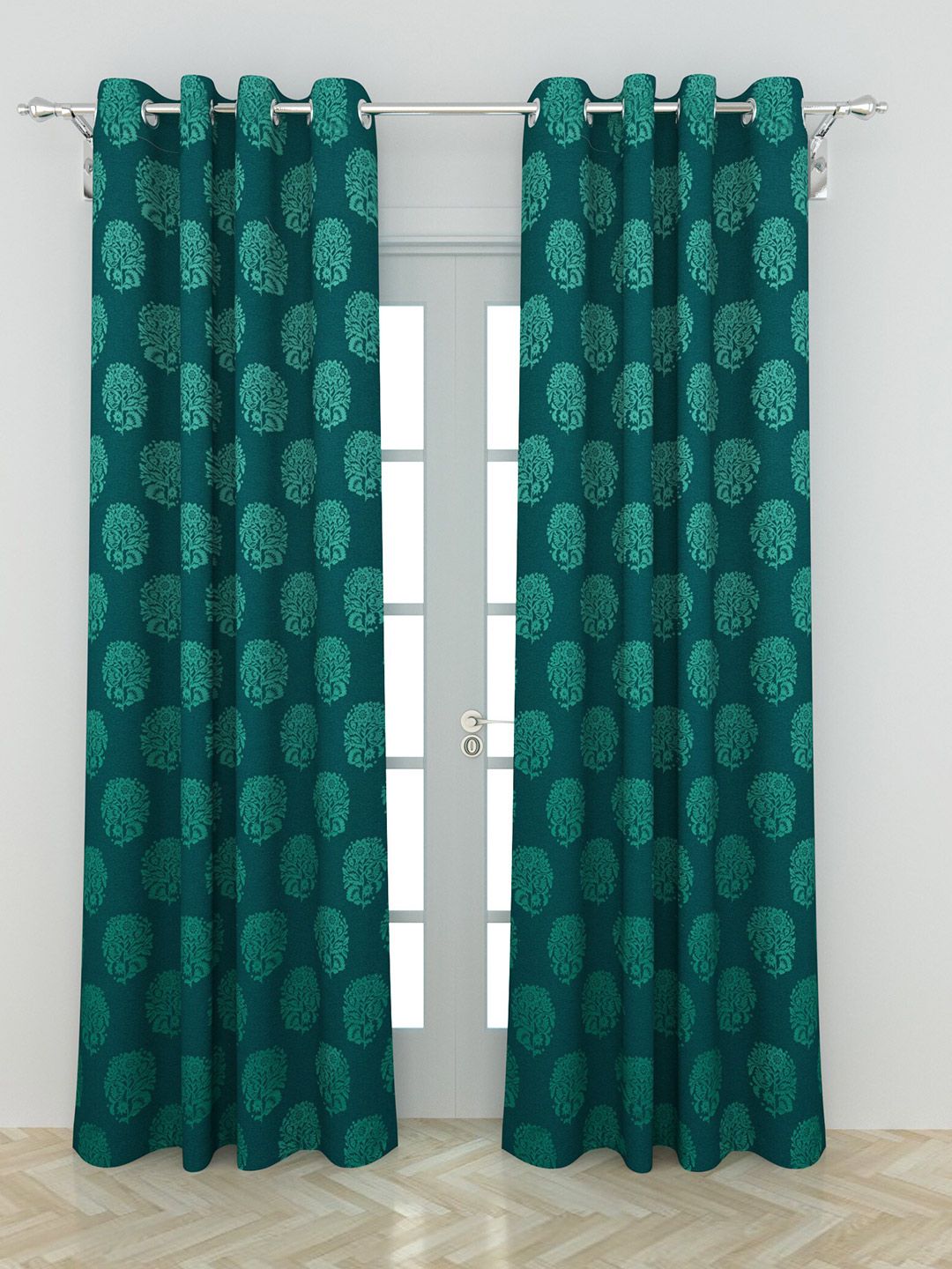 Home Centre Blue & Green Set of 2 Ethnic Motifs Semi-Blackout Door Curtain Price in India