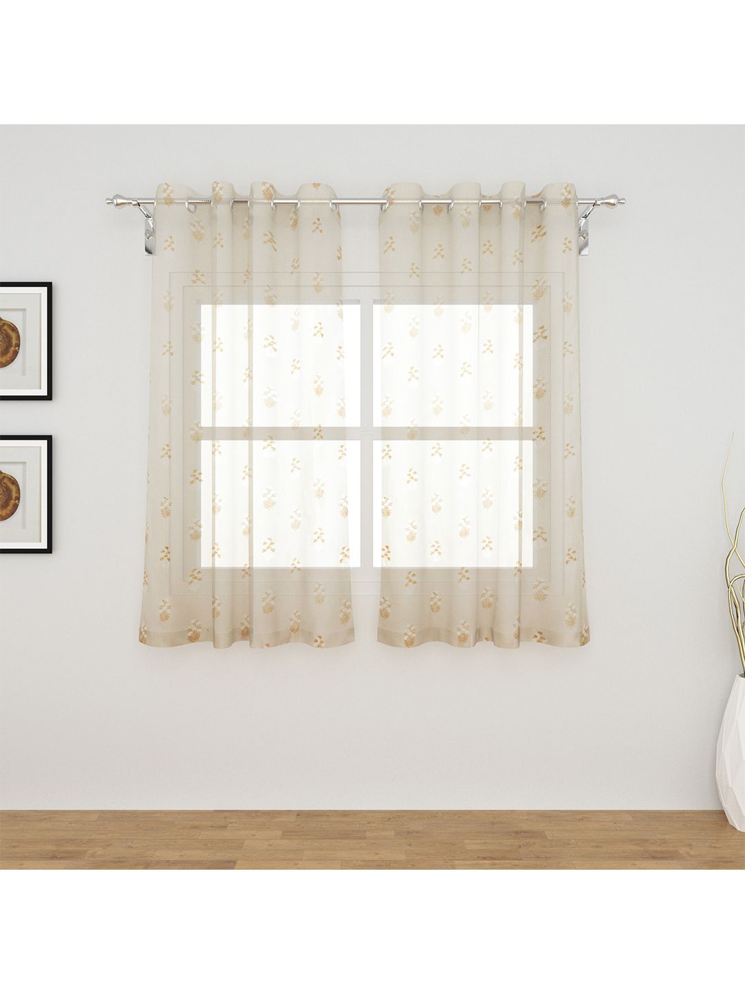 Home Centre Beige Set of 2 Floral Sheer Window Curtain Price in India
