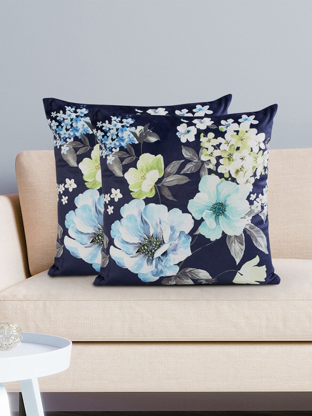 Home Centre Blue & Green Set of 2 Floral Square Cushion Covers Price in India