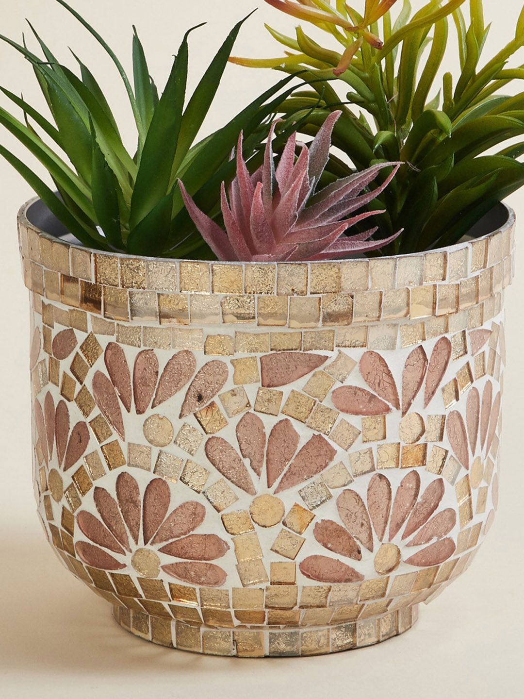 Home Centre Gold-Colored Printed Metal Floor Planter Price in India