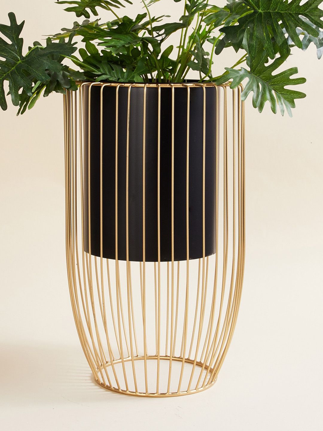 Home Centre Black & Gold-Toned Solid Metal Planter With Stand Price in India
