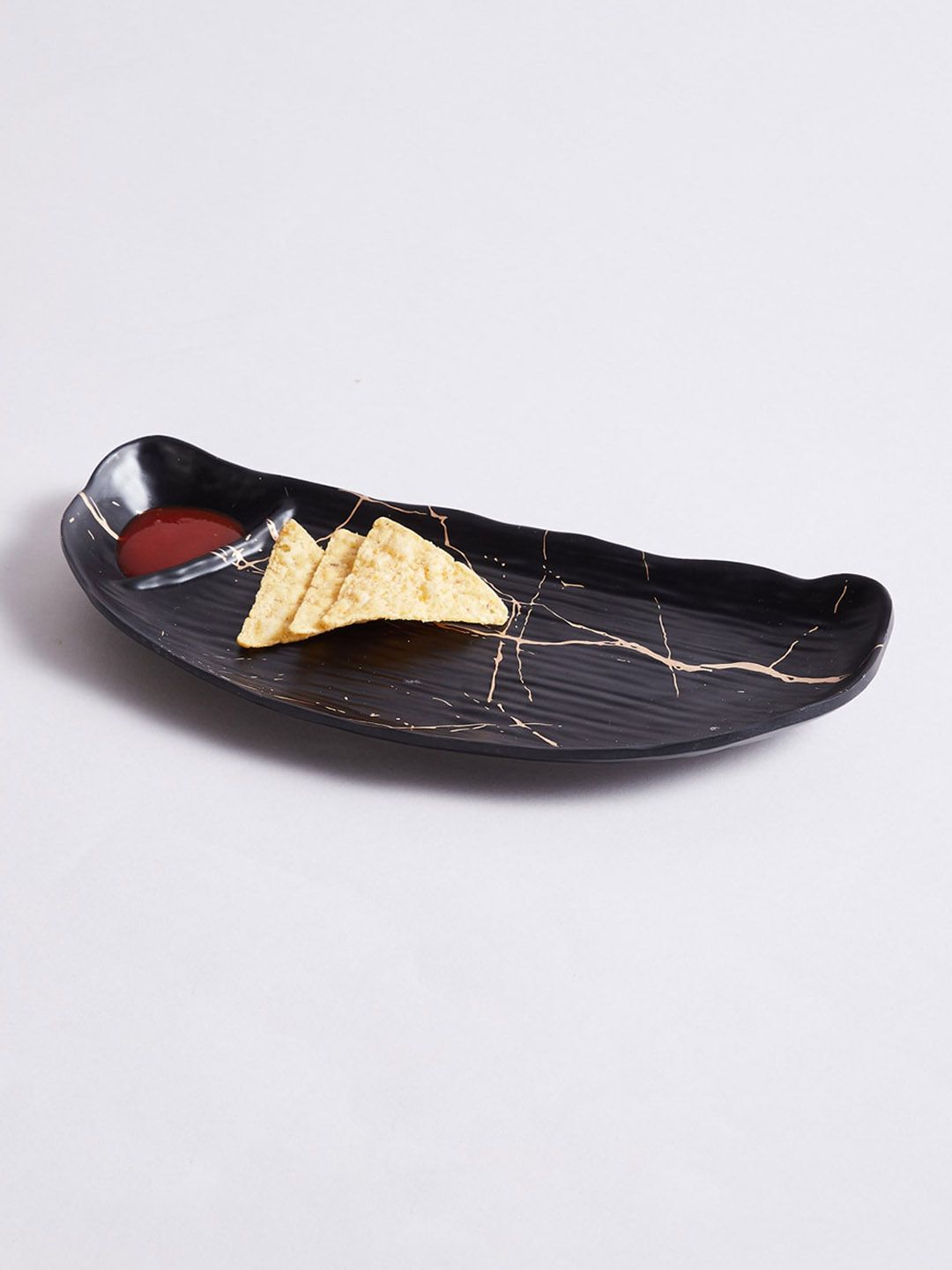 Home Centre Black & Gold-Toned Silvano India-Selik Ceramic Chip And Dip Platter Price in India