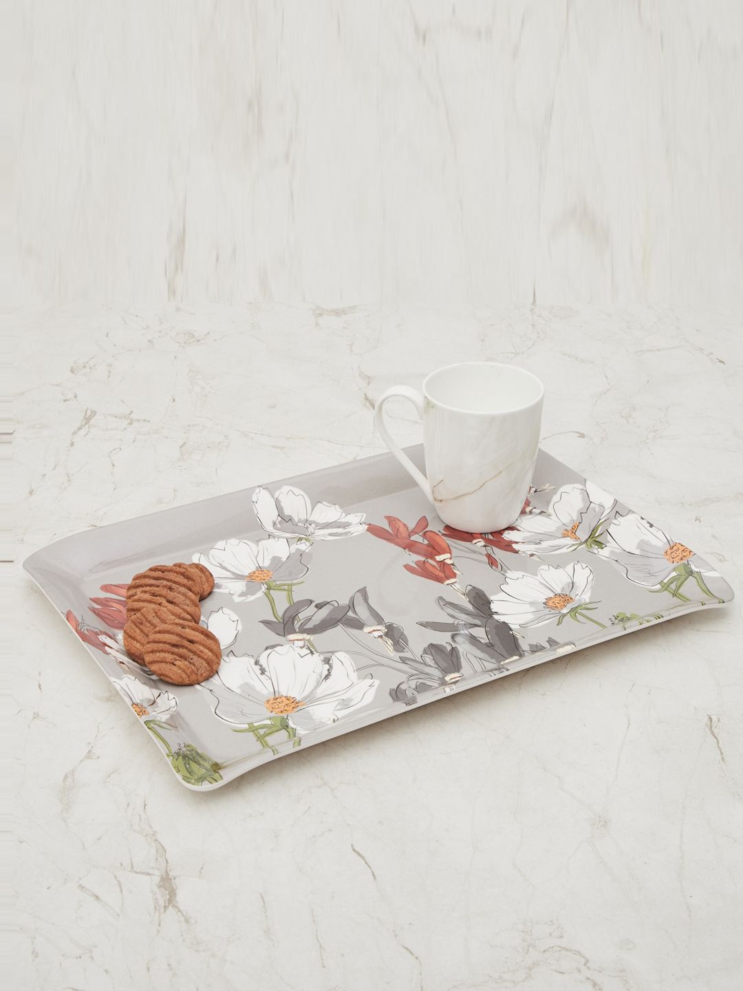 Home Centre Grey Floral Printed Serving Tray Price in India
