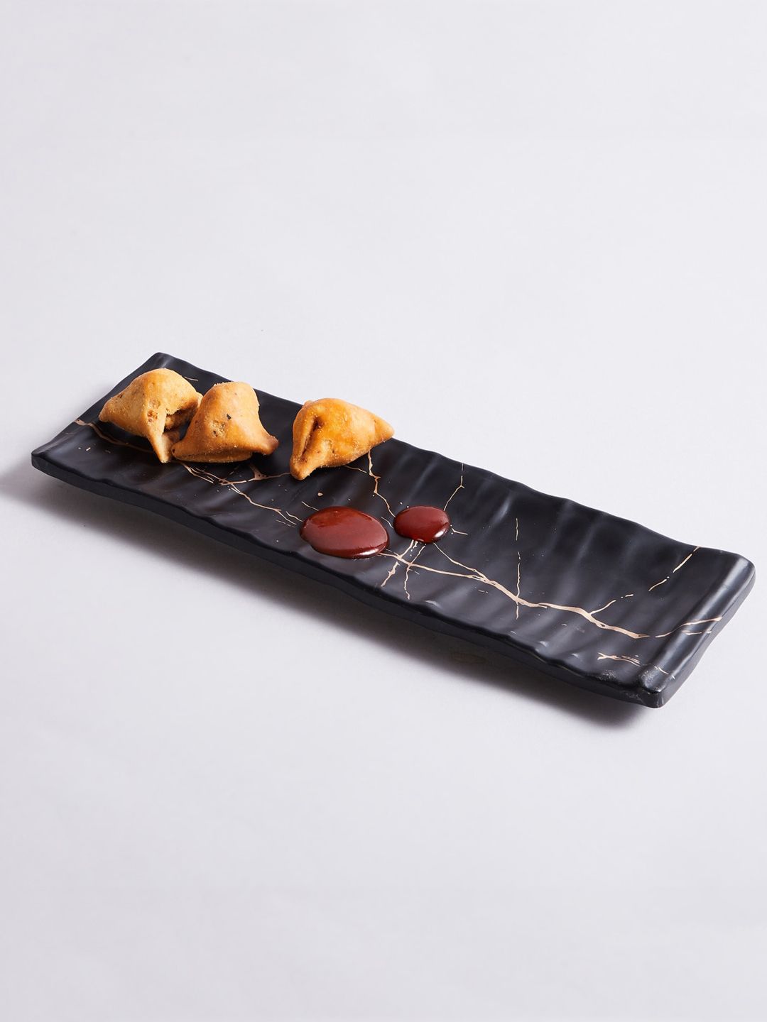 Home Centre Black & Gold-Toned Printed Melamine Snack Platter Price in India