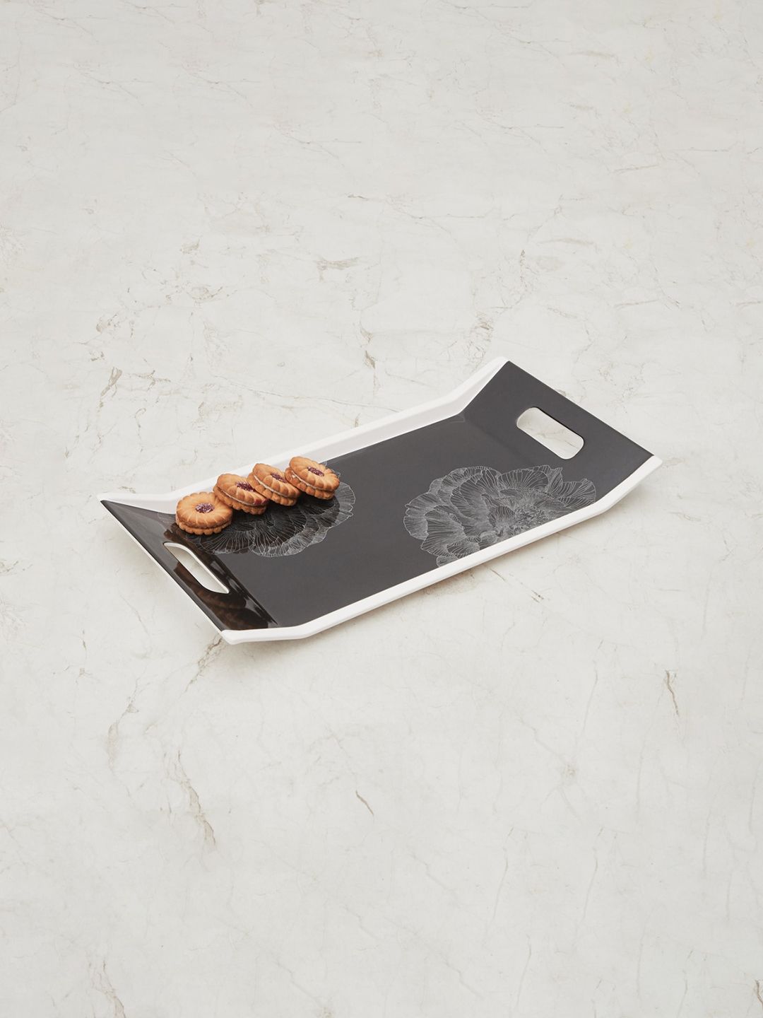 Home Centre Grey & Black Printed Melamine Serving Tray Price in India