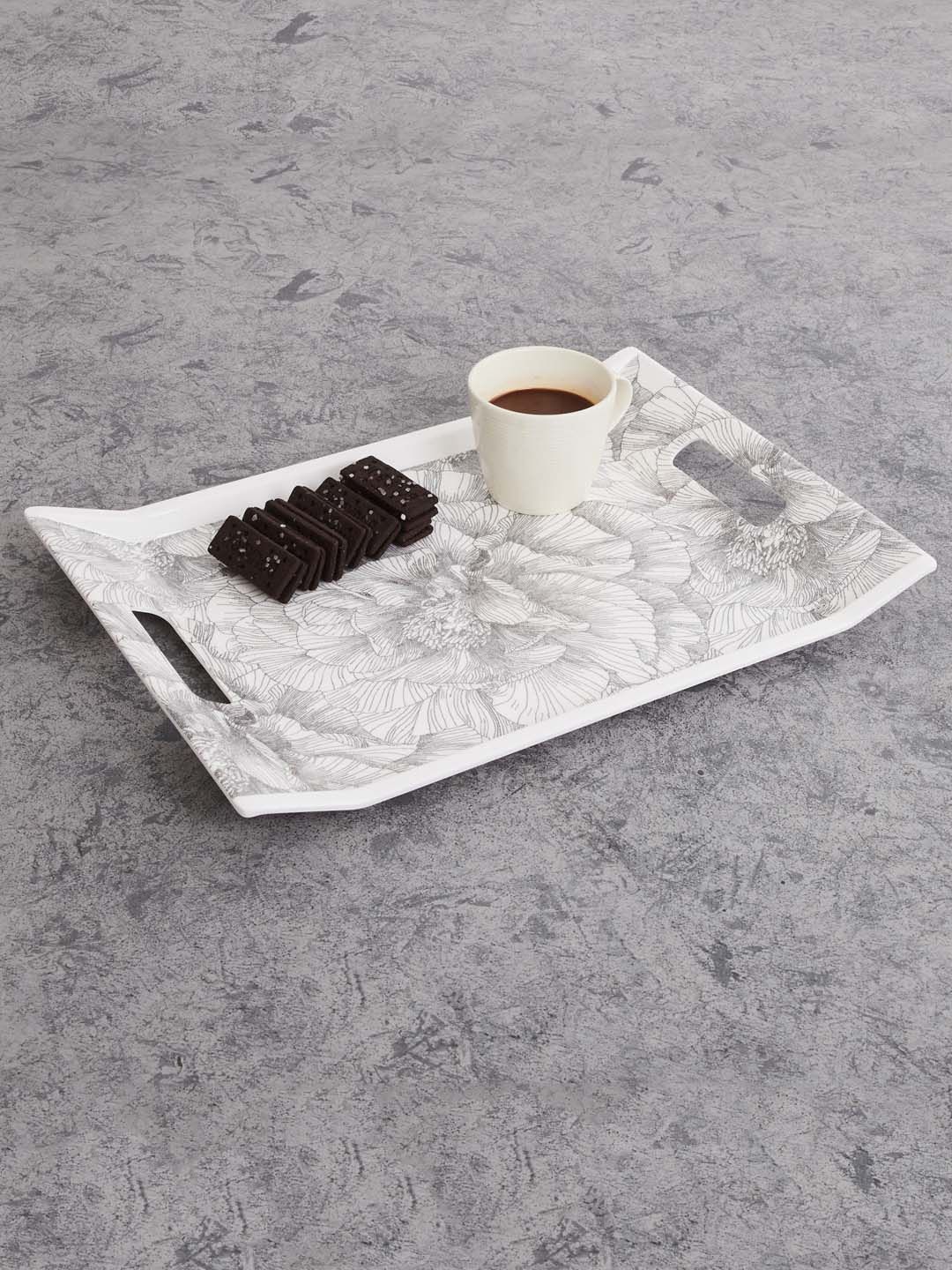 Home Centre White & Grey Printed Melamine Serving Tray Price in India