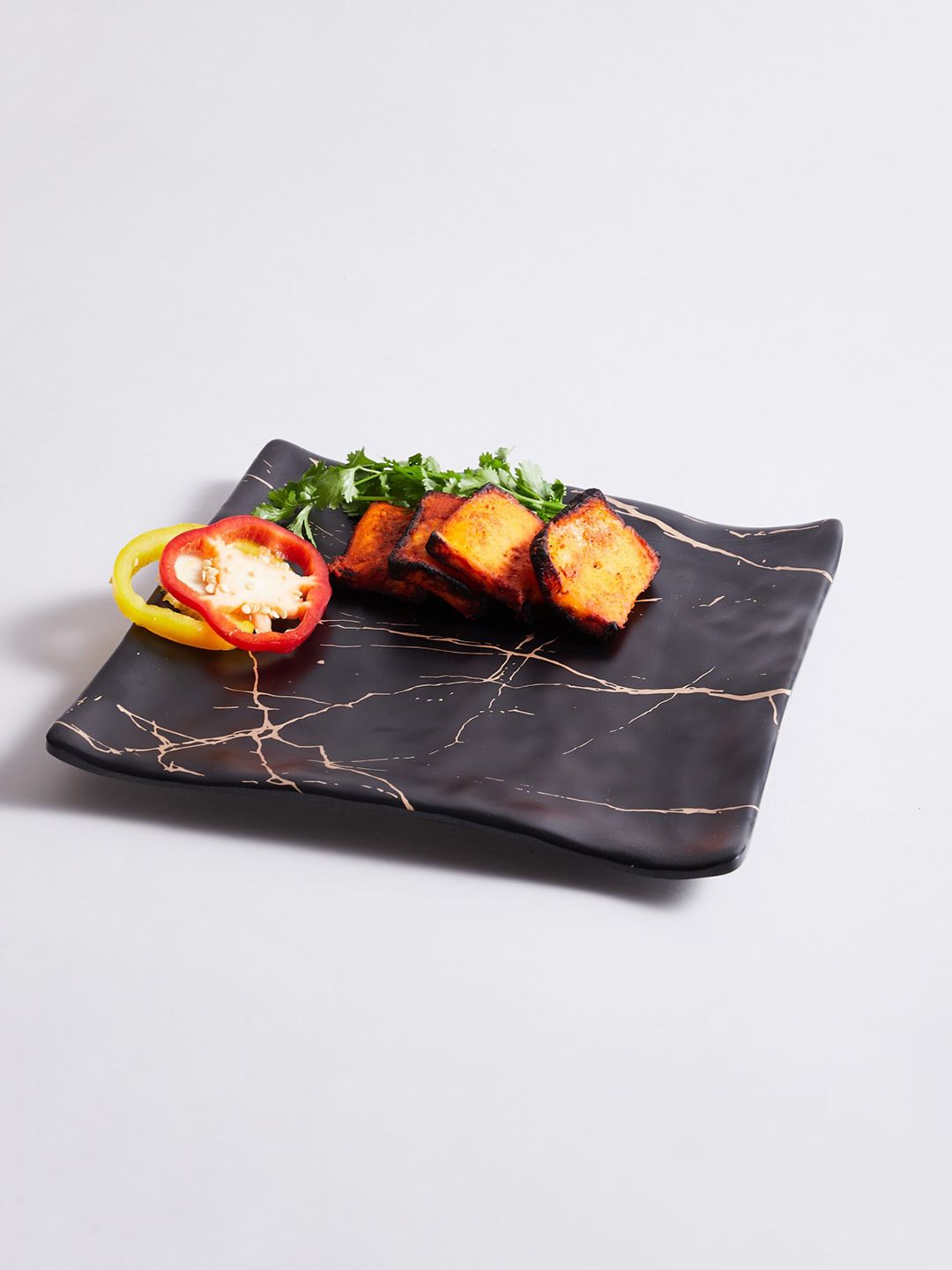 Home Centre Gold-Coloured & Black Printed Marble  Square Platter Price in India