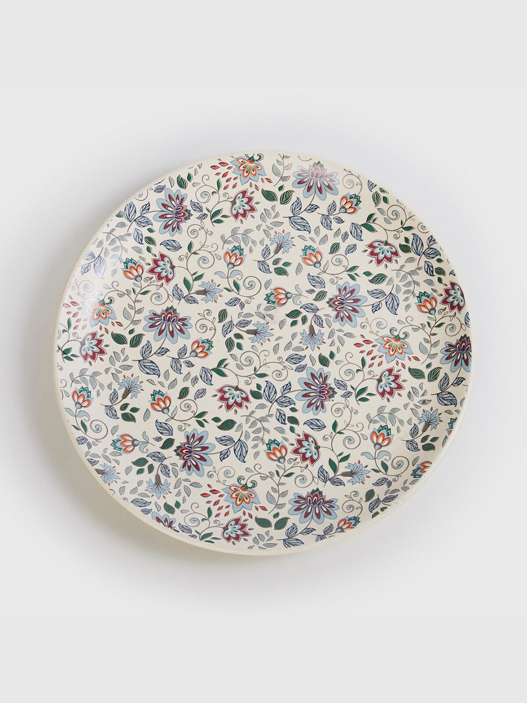 Home Centre Beige & Grey 1 Pieces Floral Printed Stoneware Glossy Plate Price in India