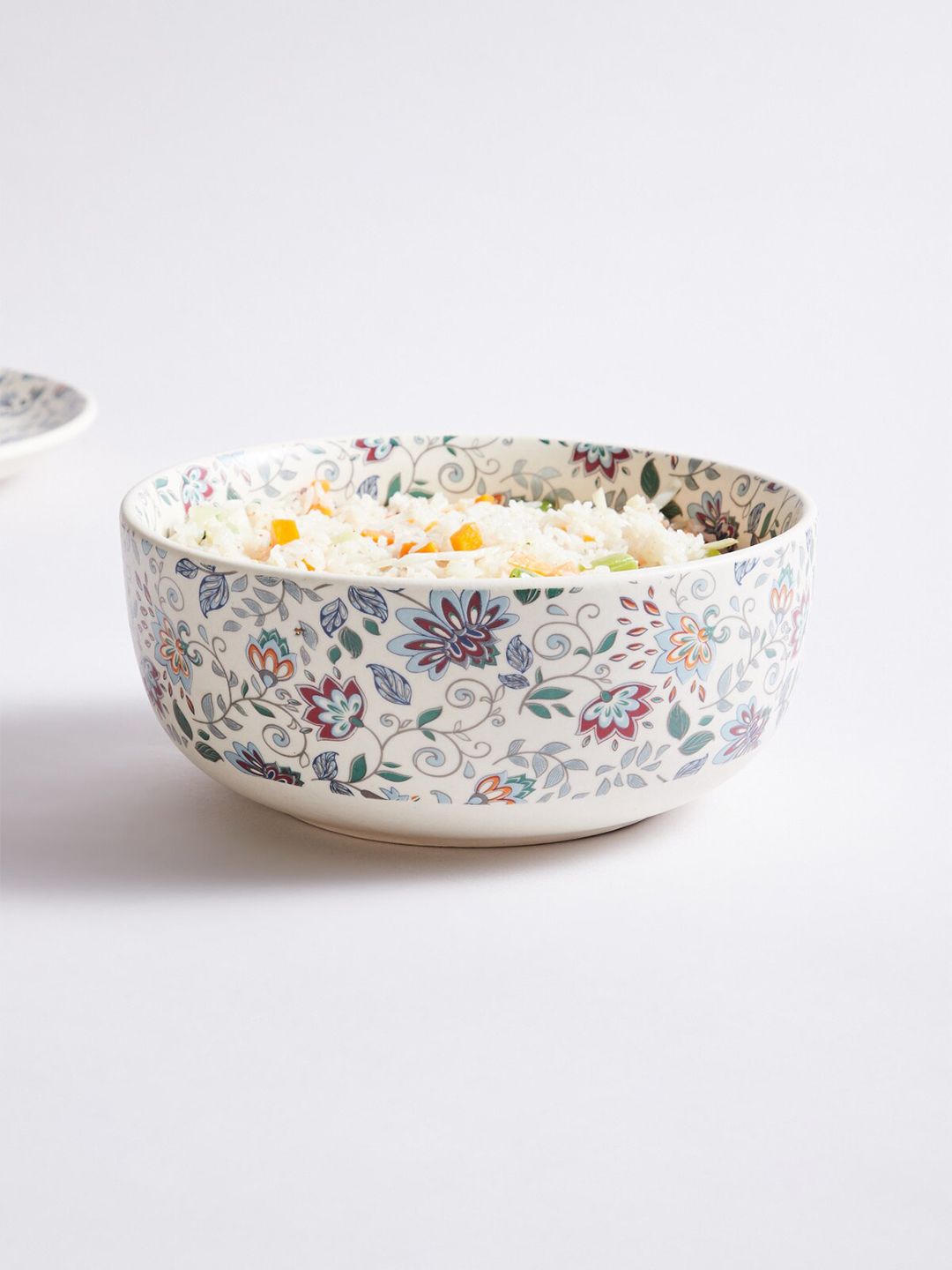 Home Centre White & Blue 1 Pieces Floral Printed Stoneware Glossy Bowls Price in India