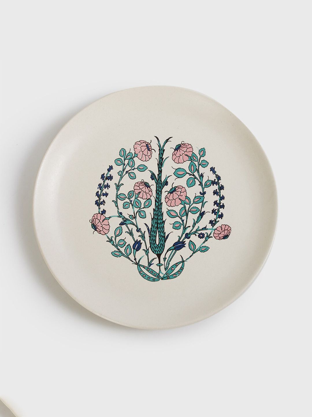 Home Centre Cream-Coloured & Green Hand Painted Stoneware Fiesta Glossy Plates Price in India