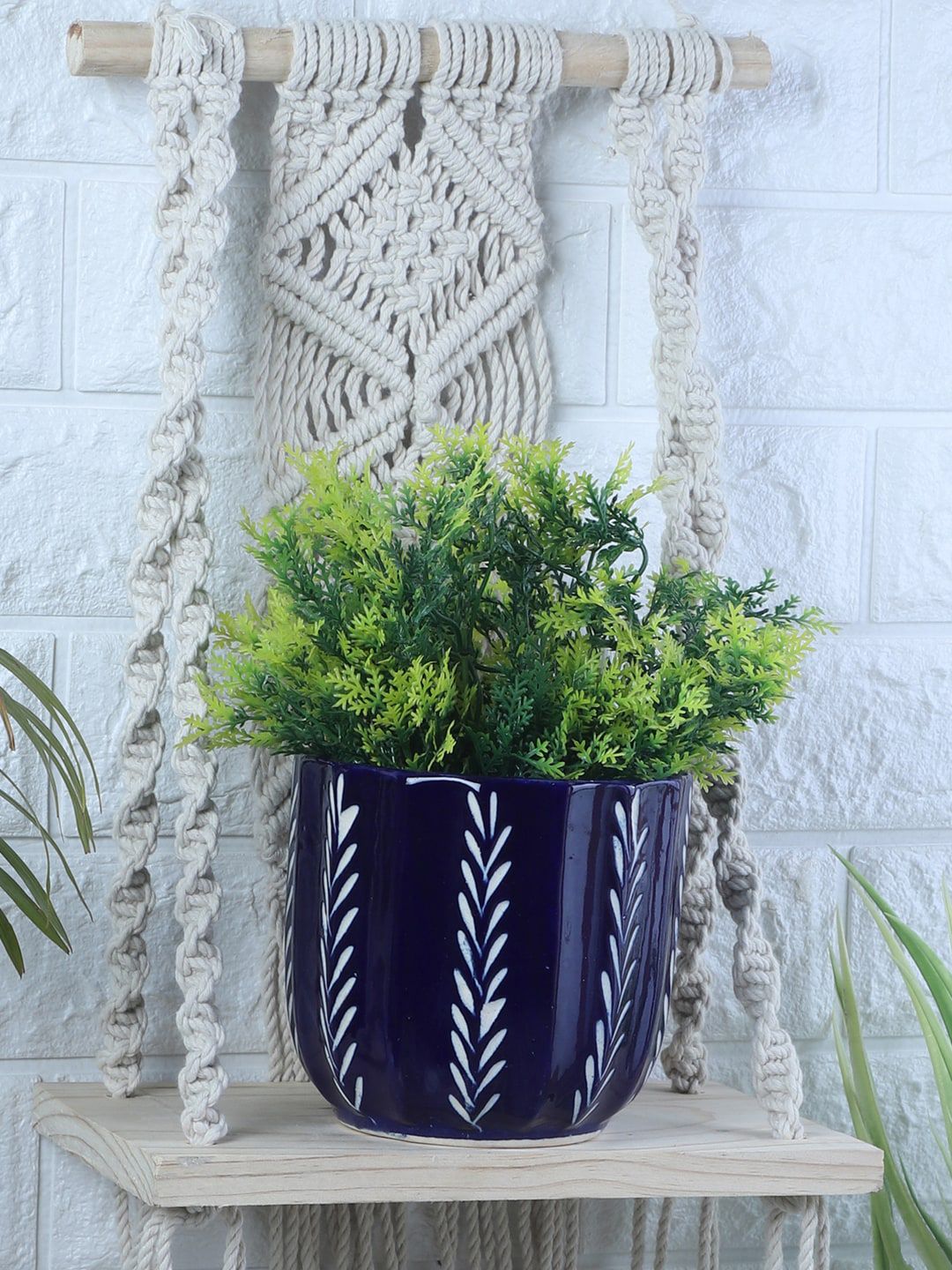CDI Blue & White Printed Glossy Ceramic Planter Price in India