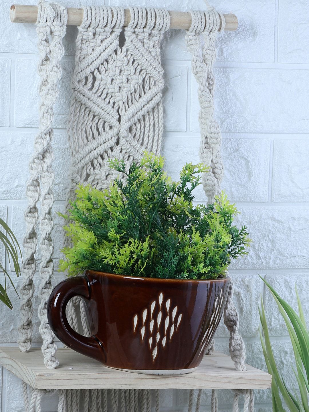 CDI  Brown & White Printed Cup Shaped Ceramic Flower Pot Price in India
