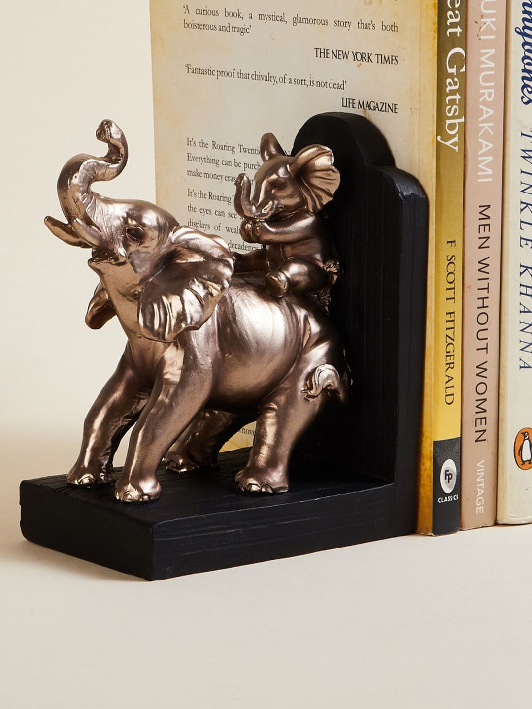 Home Centre Bronze-Toned & Black Elephant Mother and Baby Figurine Showpiece Price in India