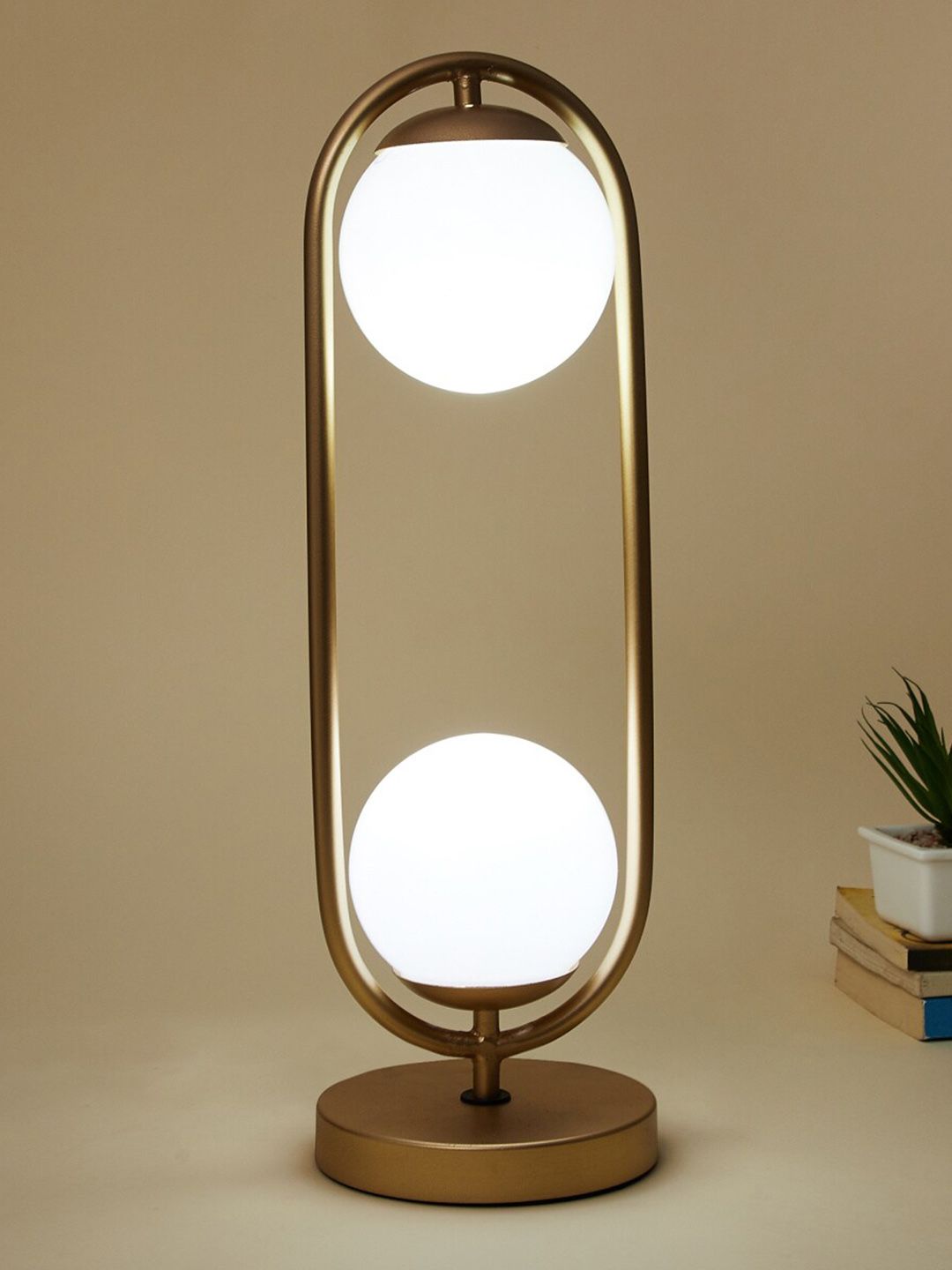 Home Centre Gold Tone & White Solid Metal Round Table Lamp Price in India