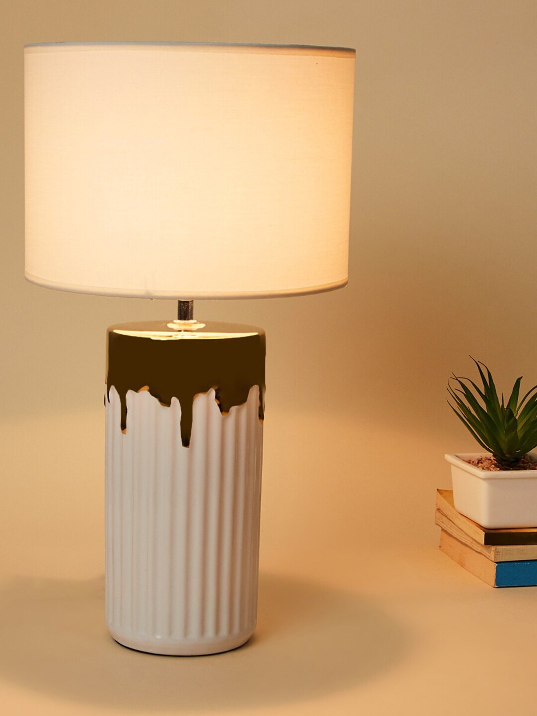 Home Centre White Frustrum Ceramic Electric Table Lamp Price in India
