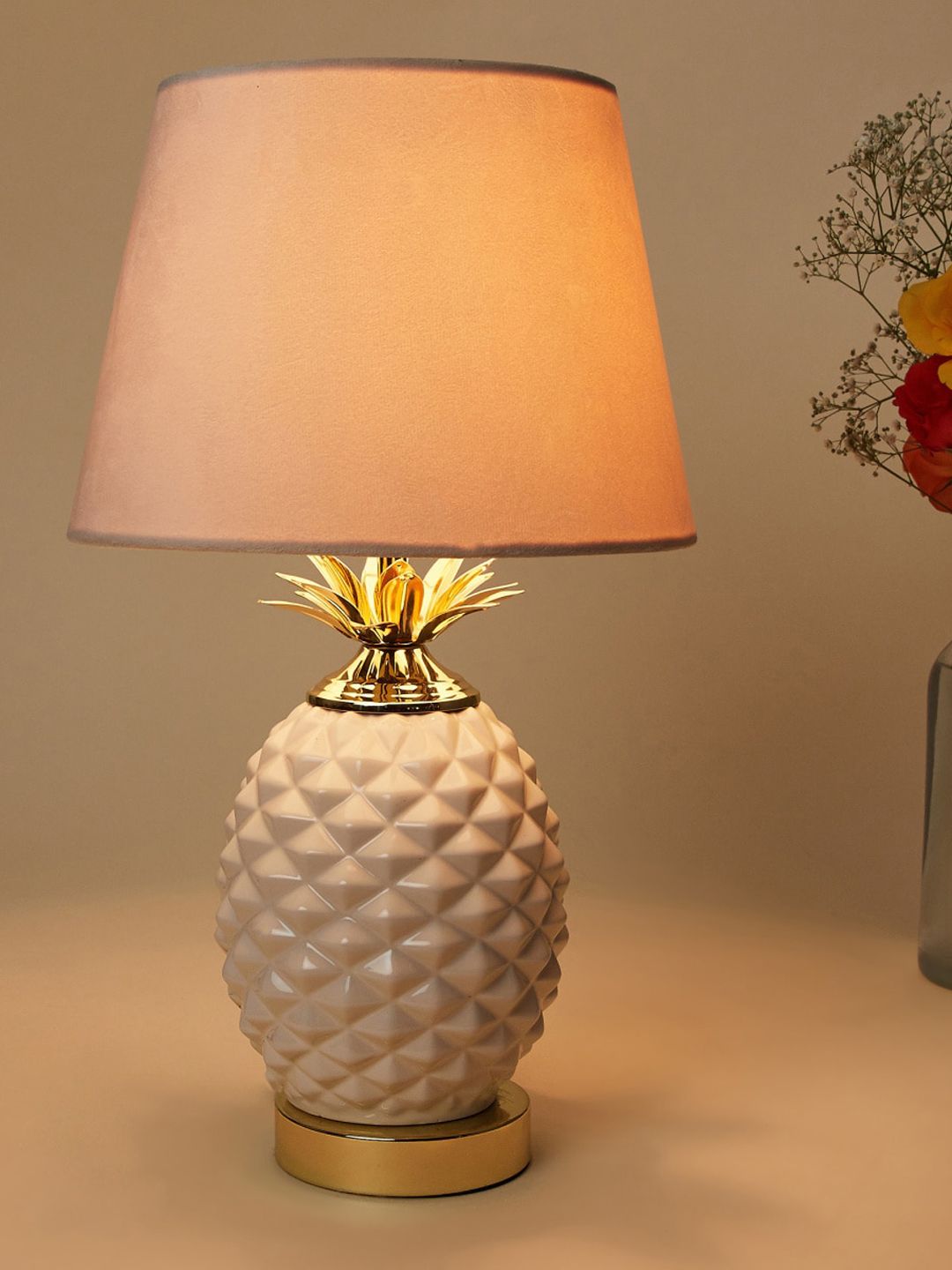 Home Centre Cream Colored Textured Metal with Ceramic Electric Table Lamp Price in India