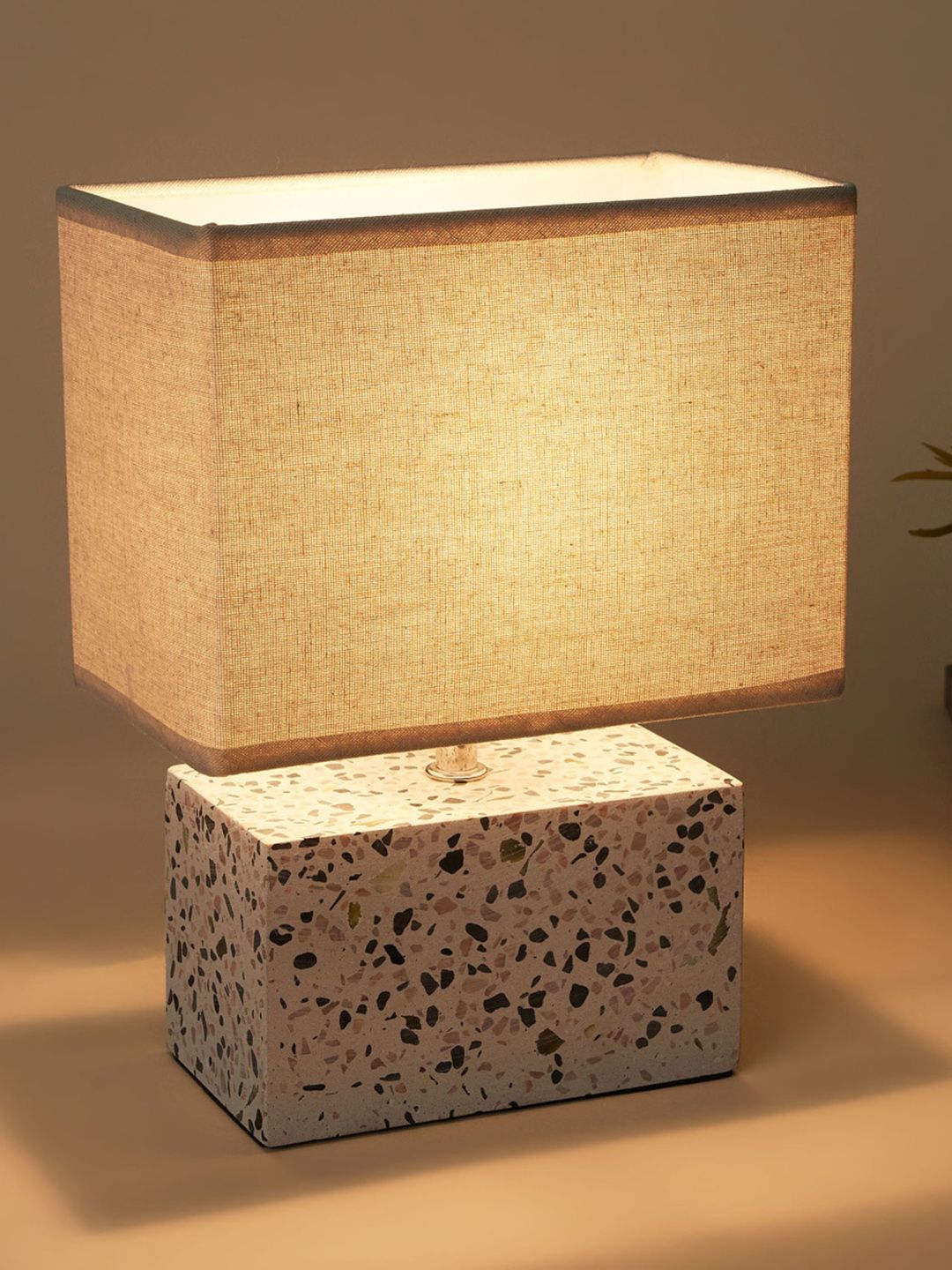 Home Centre White Textured Rectangle Electric Table Lamp Price in India