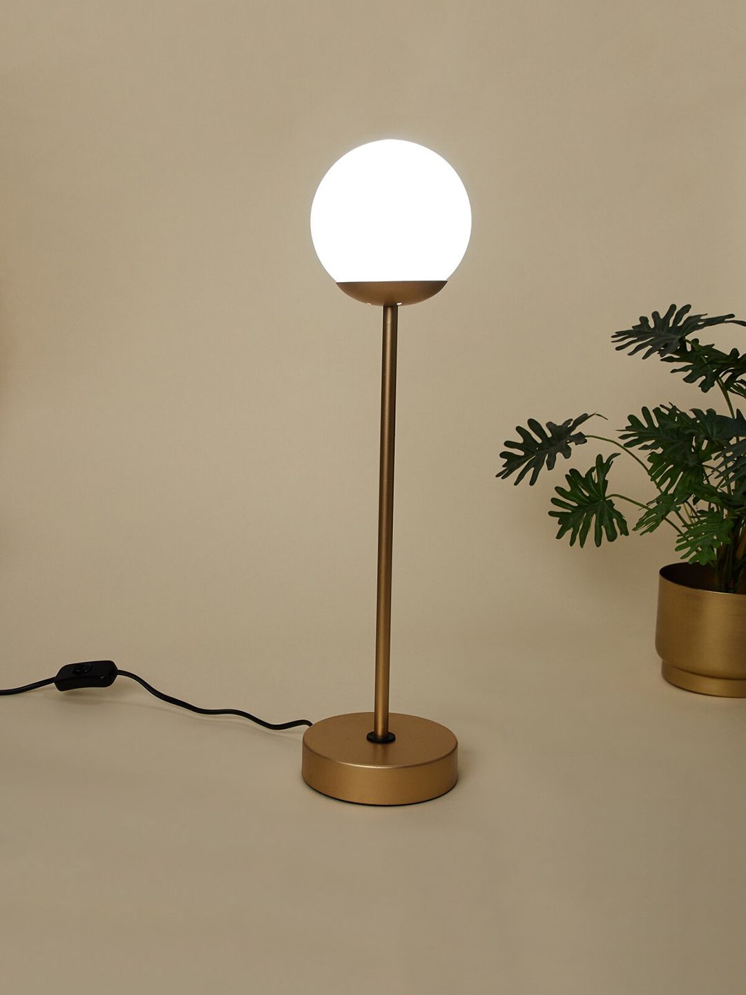 Home Centre Gold Toned & White Solid Metal Stand Table Lamp Price in India