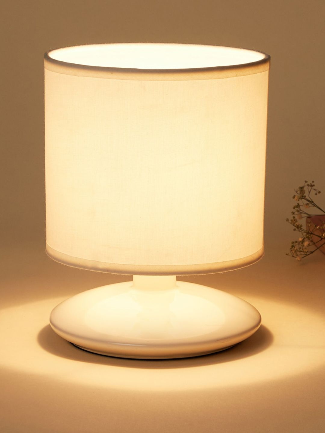 Home Centre White Solid Ceramic Cylinder Electric Table Lamp Price in India