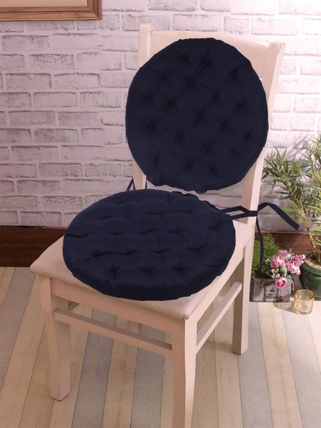RUGSMITH Set of 2 Navy Blue Solid Chair Pad Cushion Seats Price in India