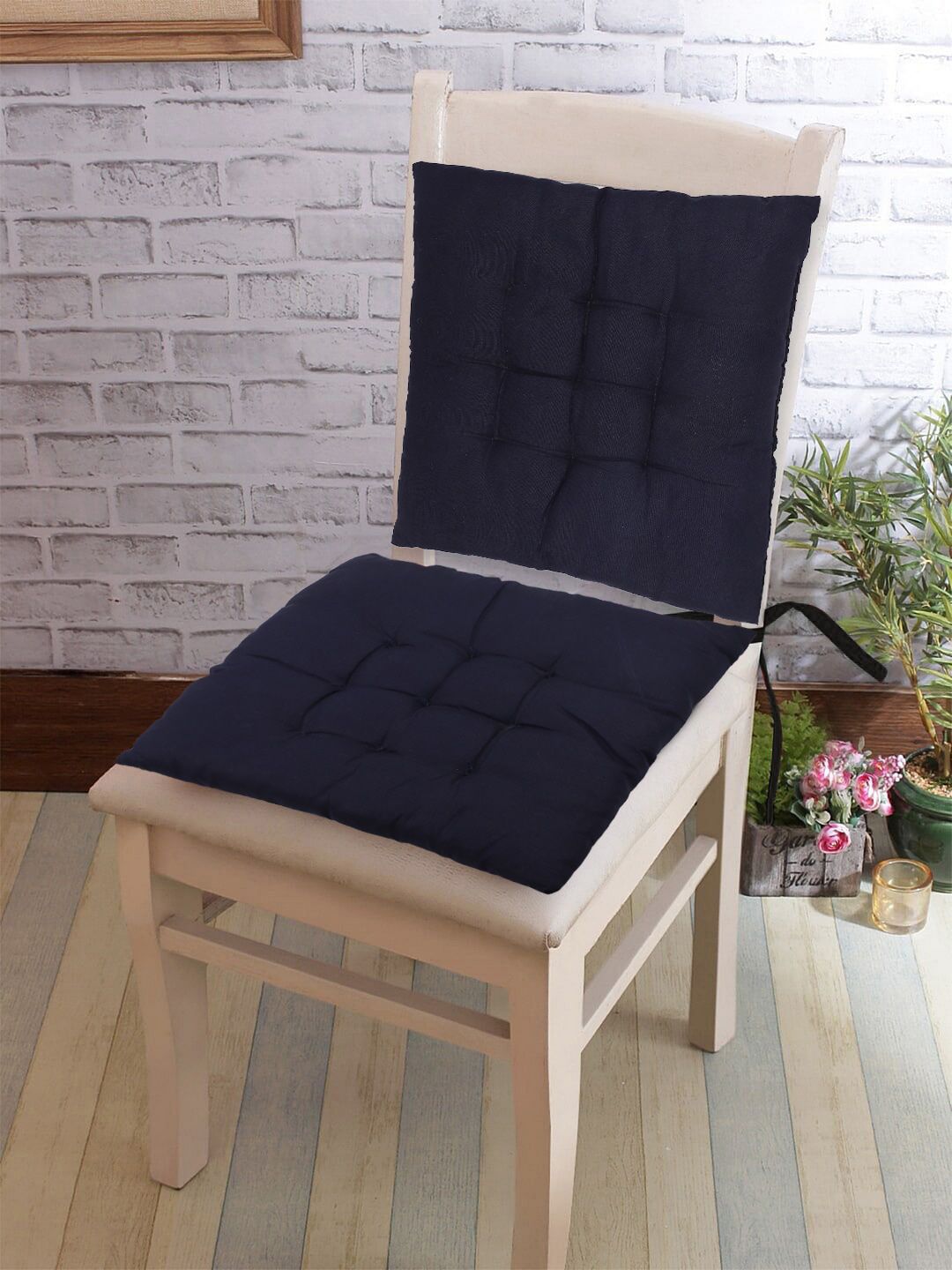 RUGSMITH Set Of 2 Navy Blue Solid Cotton Chair Pads Price in India