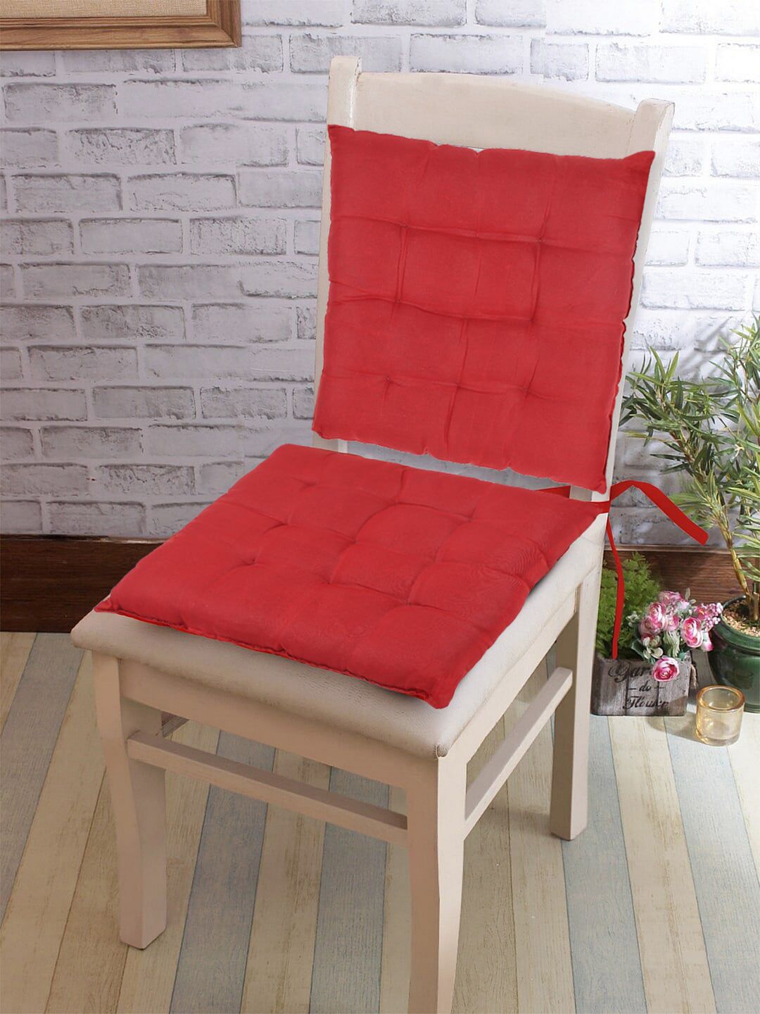 RUGSMITH Set Of 2 Red Solid Square Chair Pads Price in India