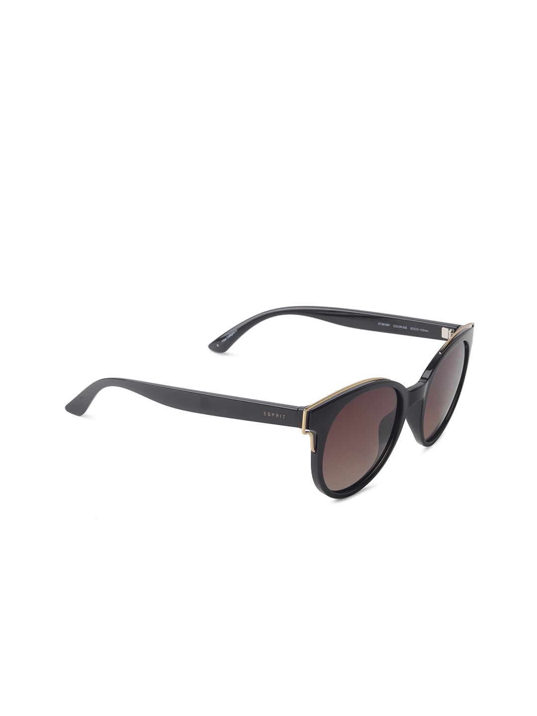 ESPRIT Women Brown Lens & Black Round Sunglasses with Polarised Lens ET39106P-52-535 Price in India
