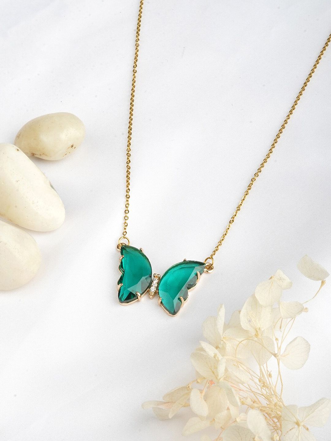 JOKER & WITCH Gold-Toned & Green Butterfly Chain Price in India