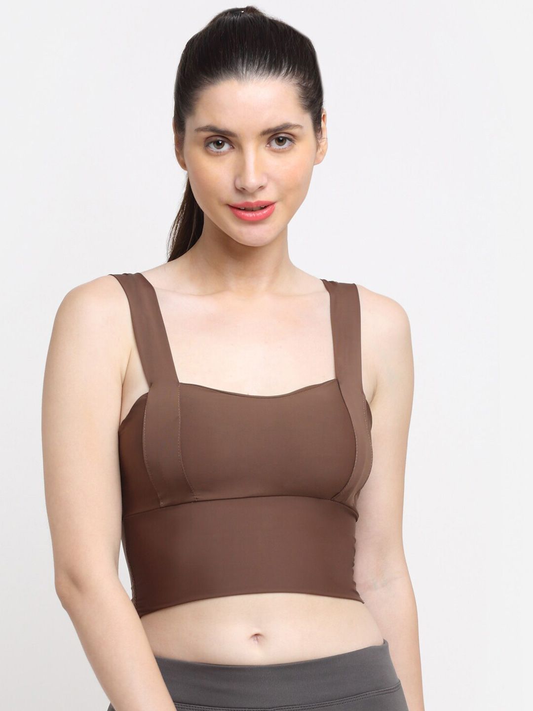 Friskers Brown Lightly Padded Sports Bra Price in India