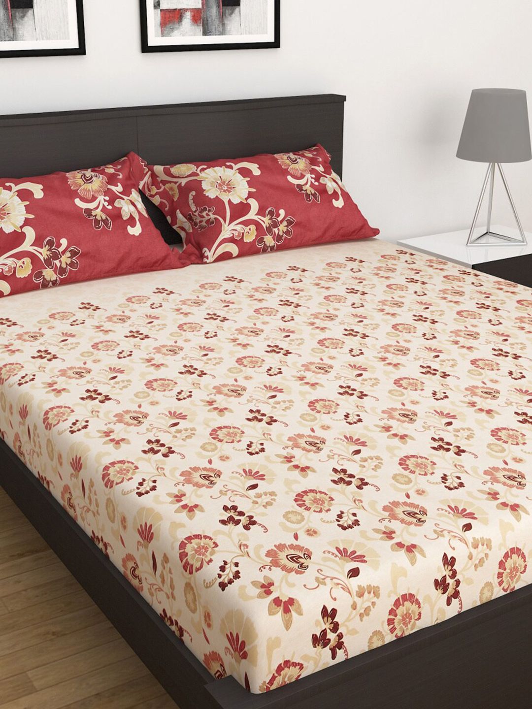 Home Centre Multicolour My Bedding 3 Piece Printed Cotton Fitted Queen Bedsheet Set Price in India