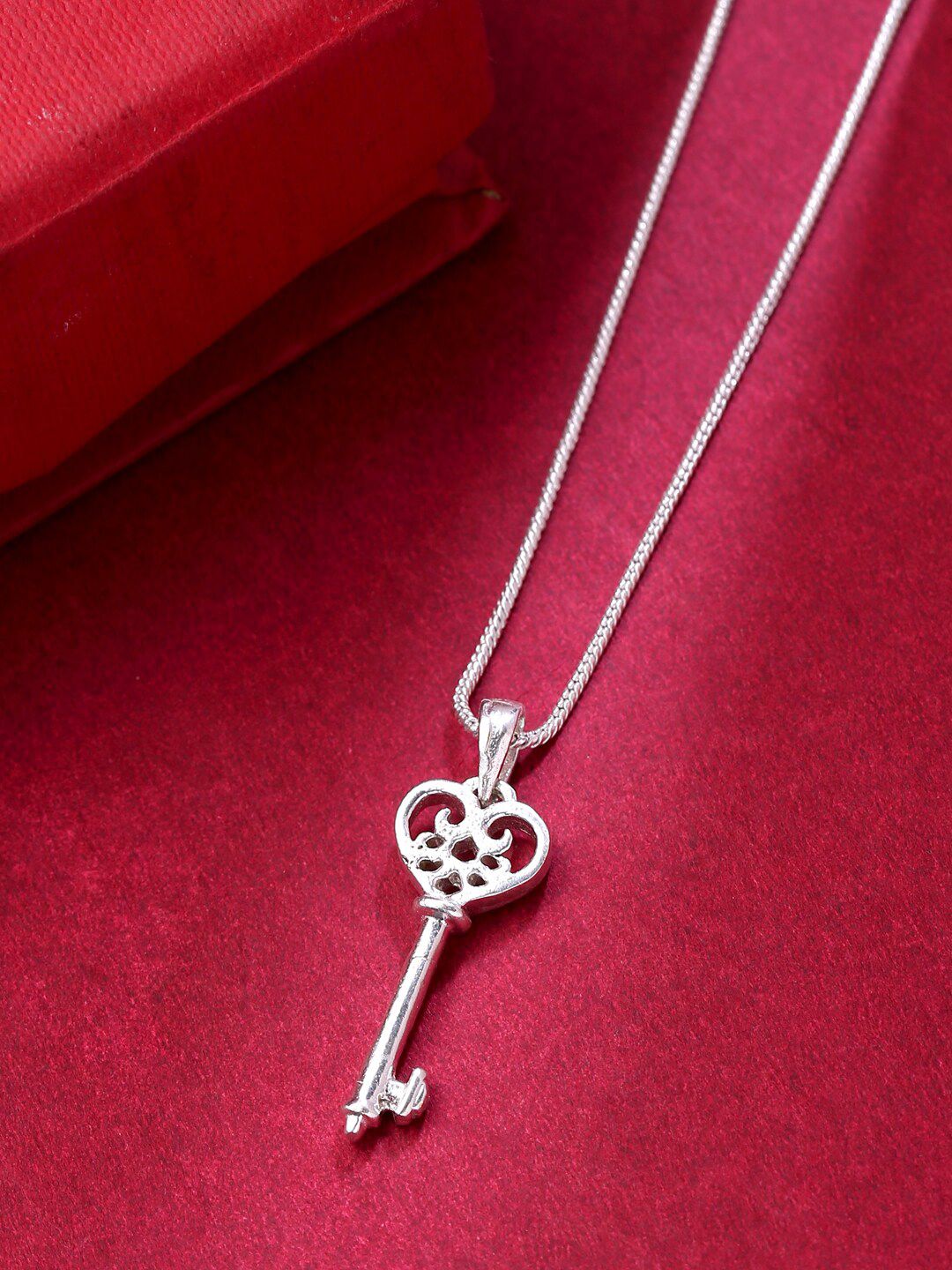 VIRAASI Silver-Toned Brass Heart Key Pendant Necklace Price in India