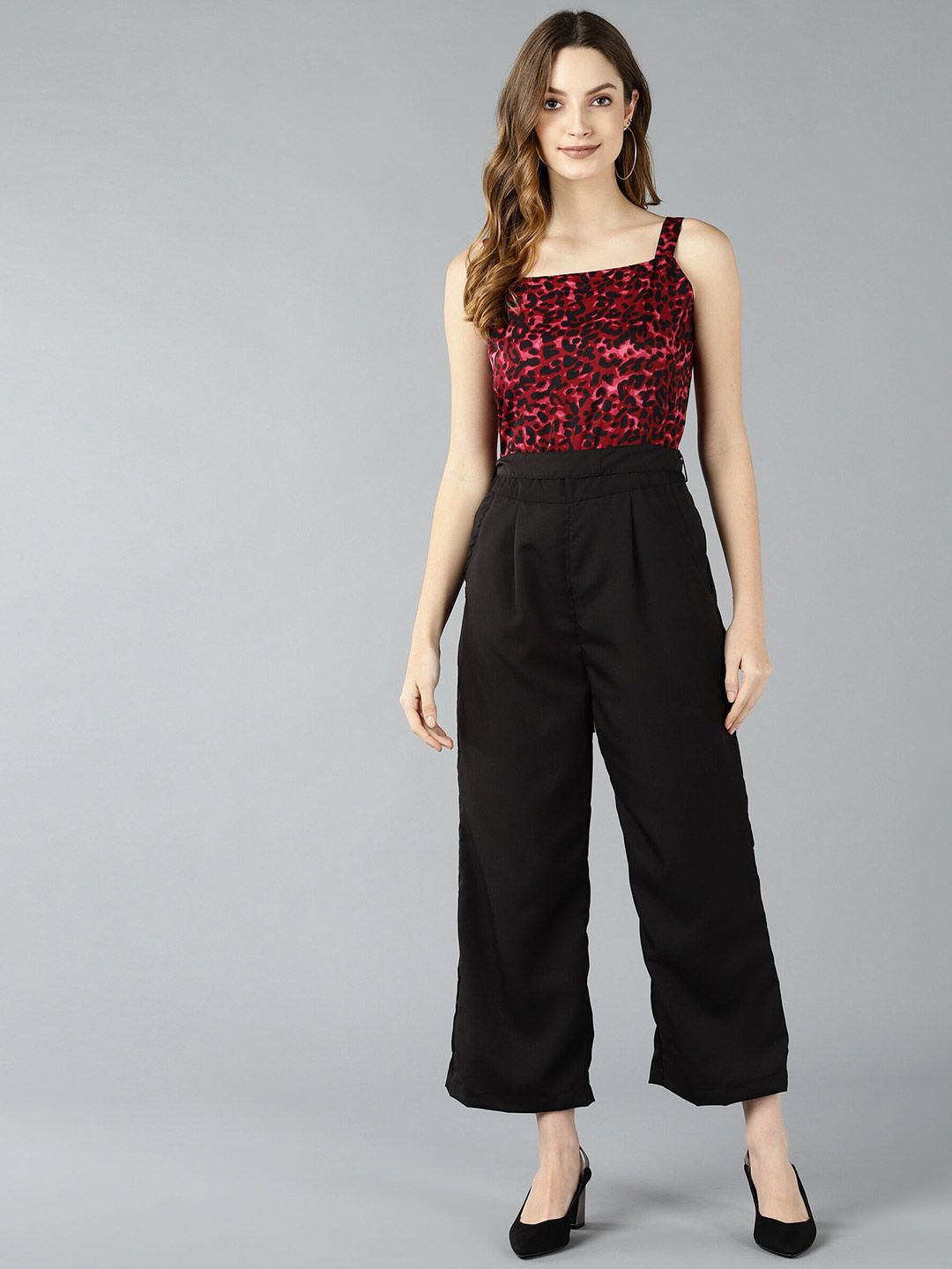 ZNX Clothing Black & Red Printed Basic Jumpsuit Price in India