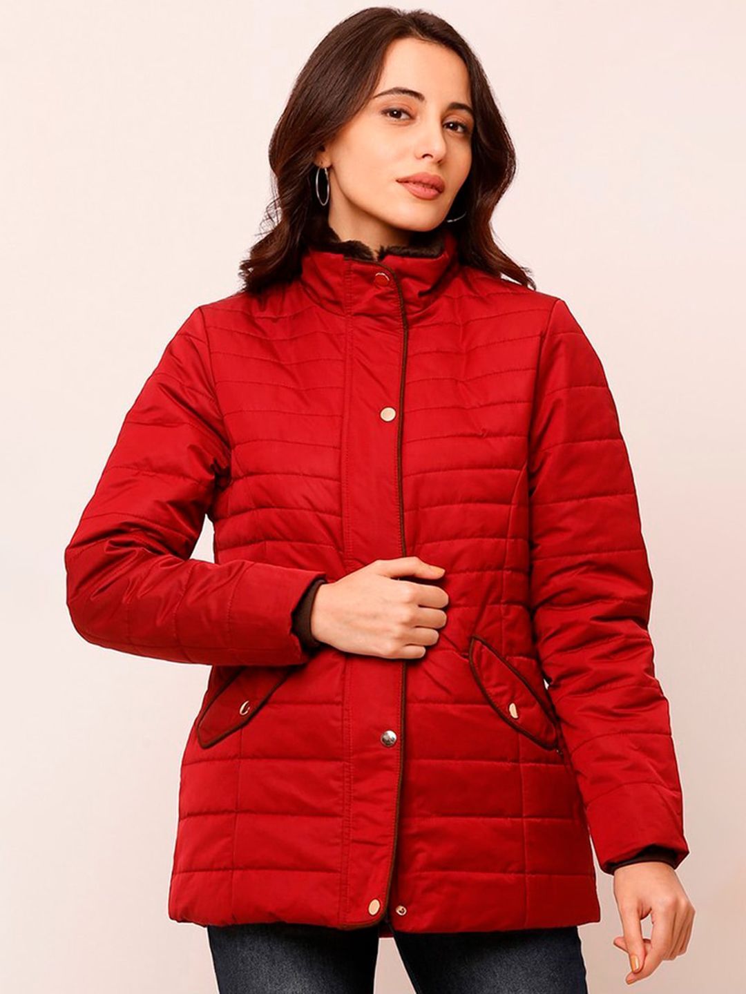 SPYKAR Women Red Longline Puffer Jacket Price in India
