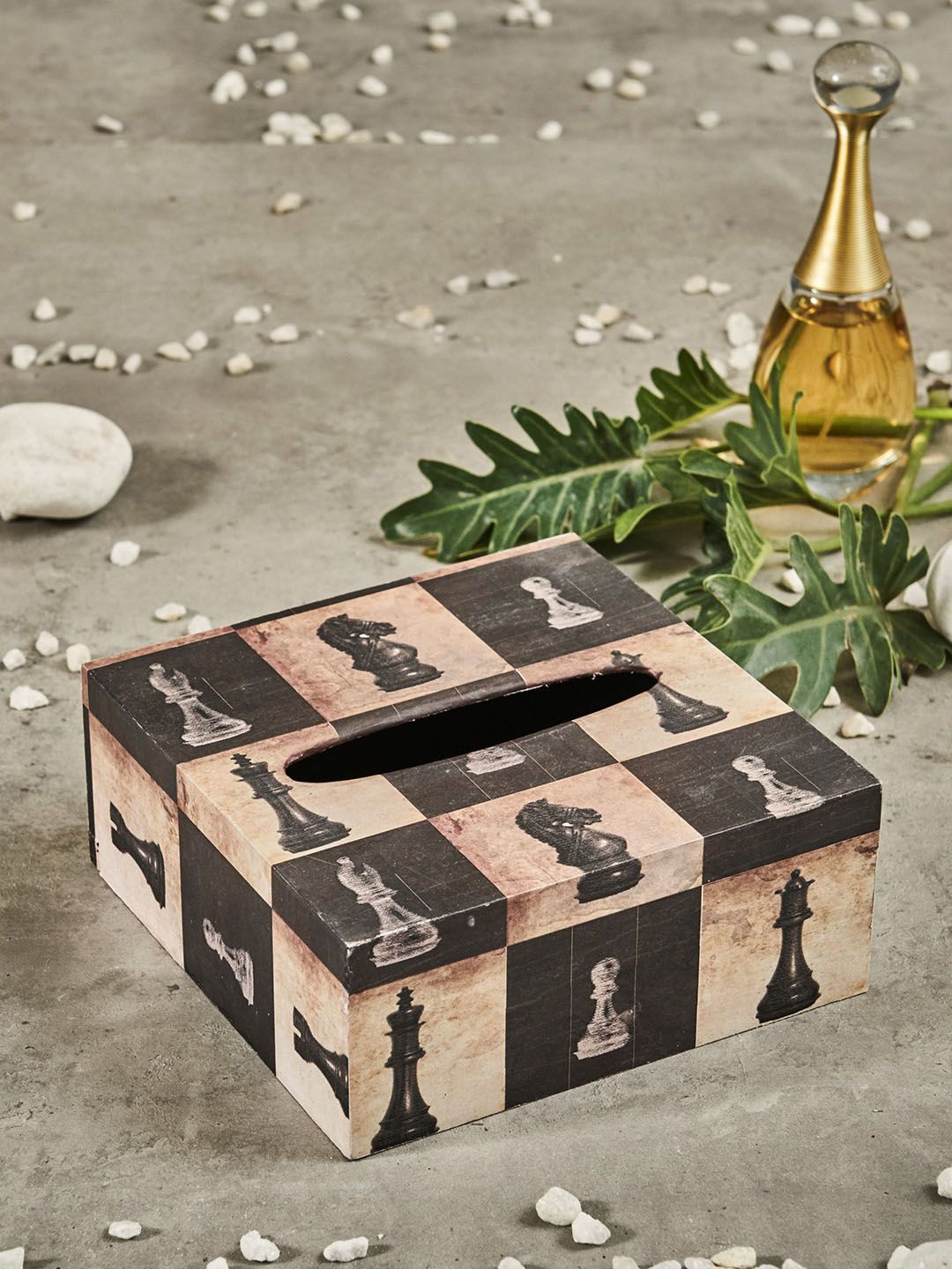 A Tiny Mistake Black & Beige Chess Tissue Box Price in India