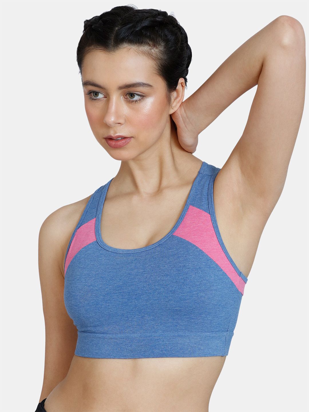 Zelocity by Zivame Blue & Pink Training or Gym Sports Bra - Non padded Non Wired Price in India