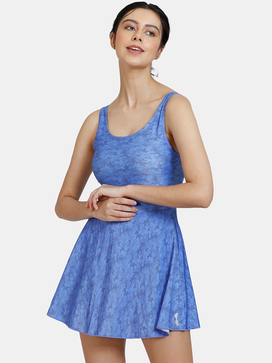 Zelocity by Zivame Women Blue Printed Swimming Dress Price in India