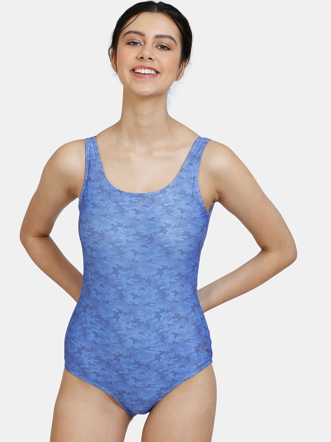 Zelocity by Zivame Women Blue Printed One-Peice Swimsuit Price in India