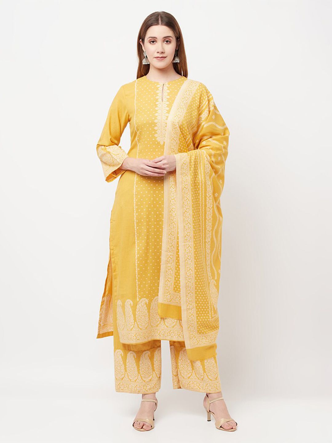 Safaa Yellow & White Woven Deisgn Unstitched Dress Material Price in India