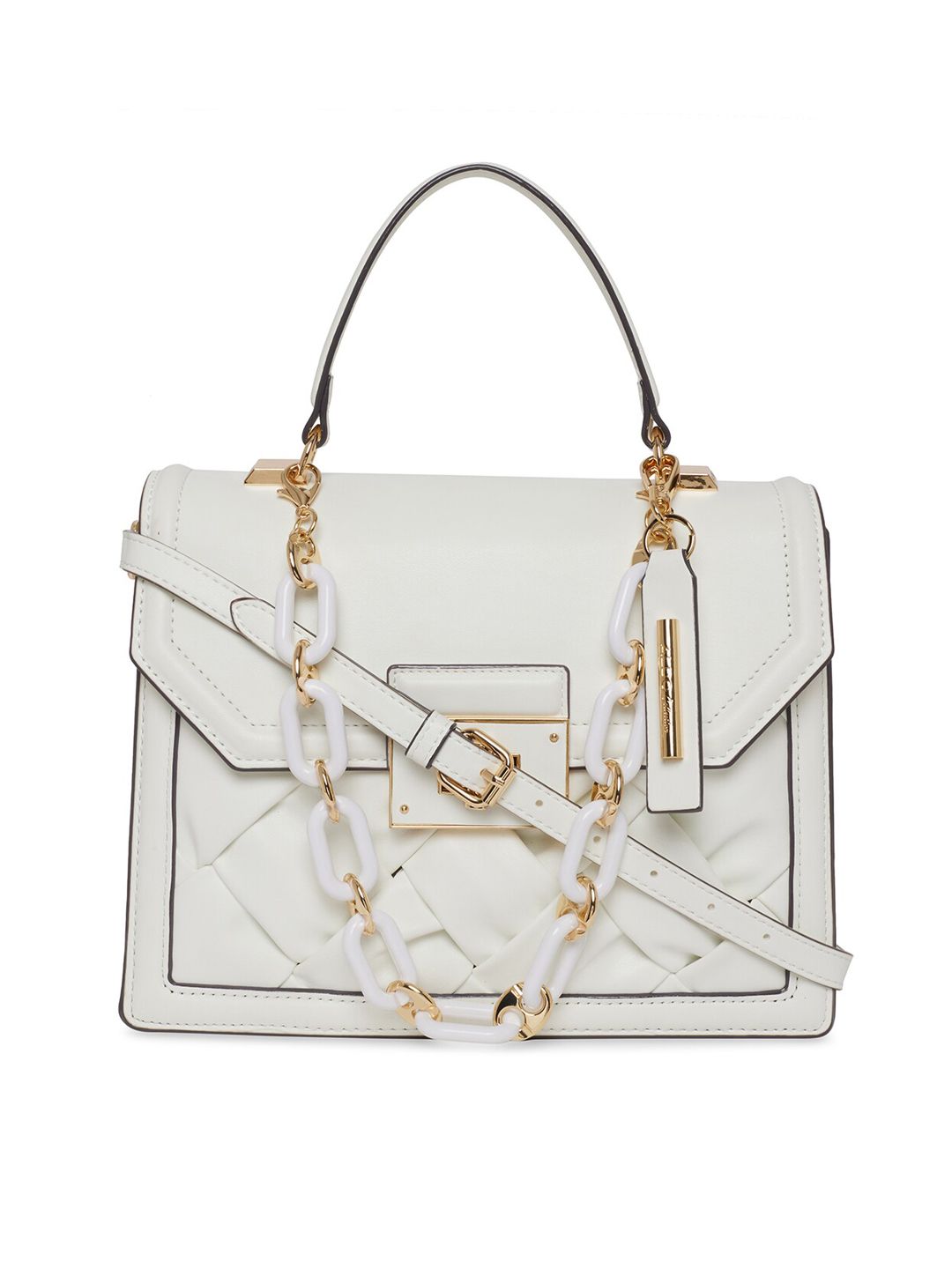 ALDO White Structured Satchel with Quilted Price in India