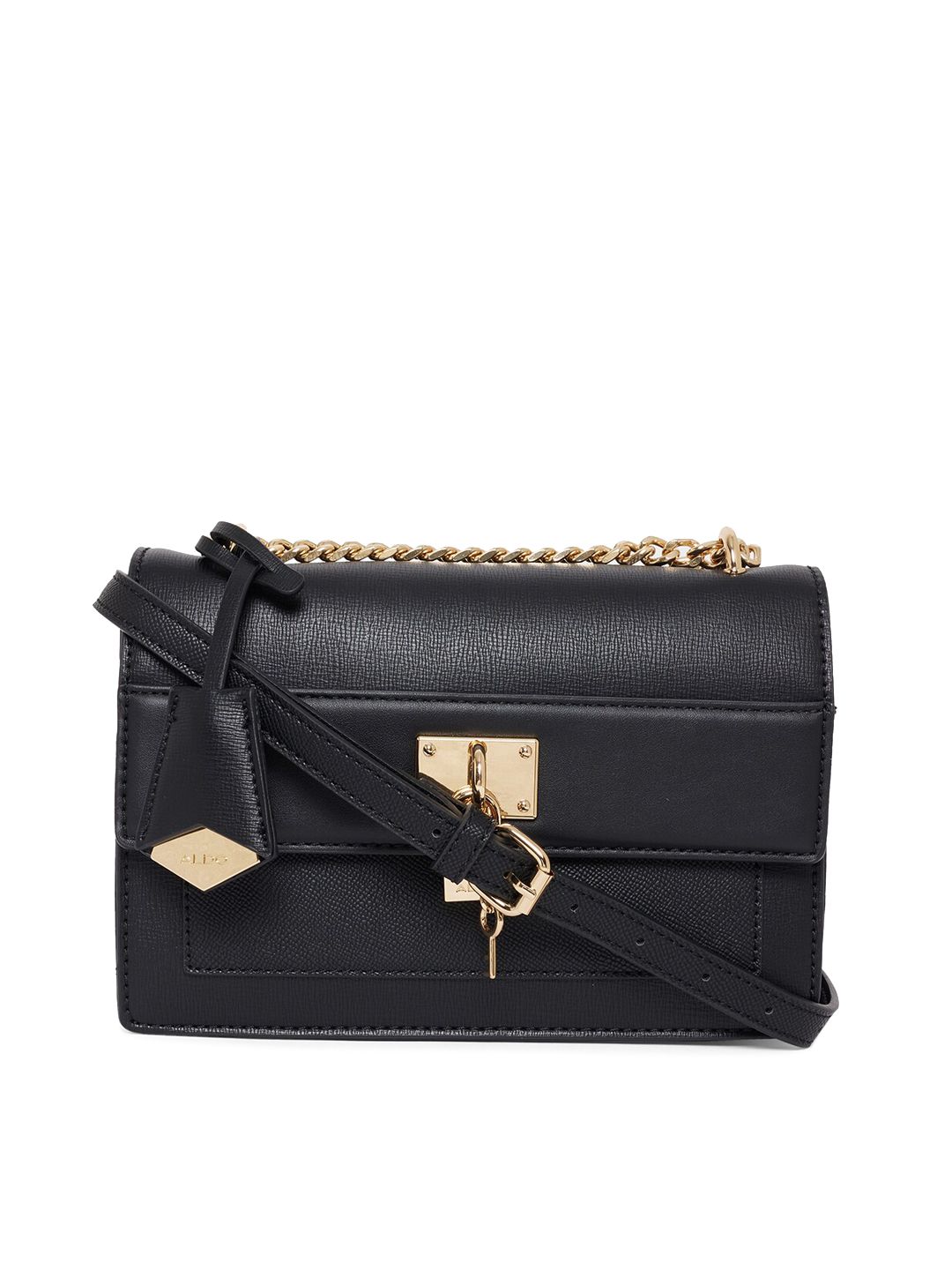 ALDO Black Textured Structured Sling Bag with Tasselled Price in India