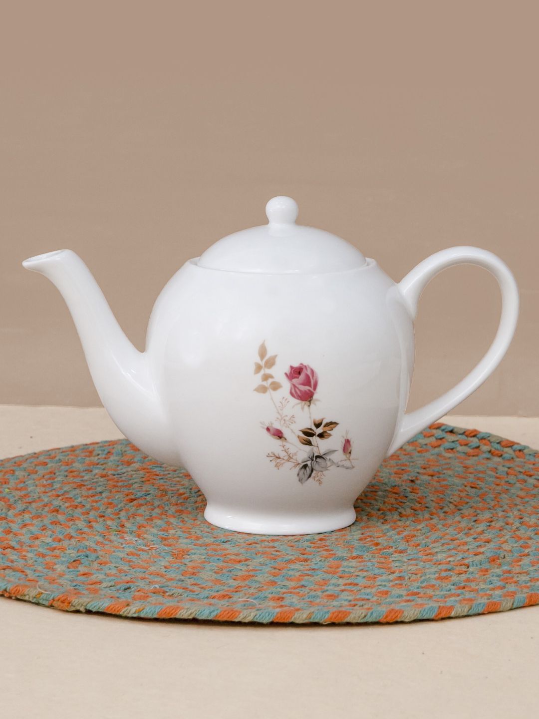 CLAY CRAFT White & Red Floral Printed Ceramic Glossy Kettle Price in India