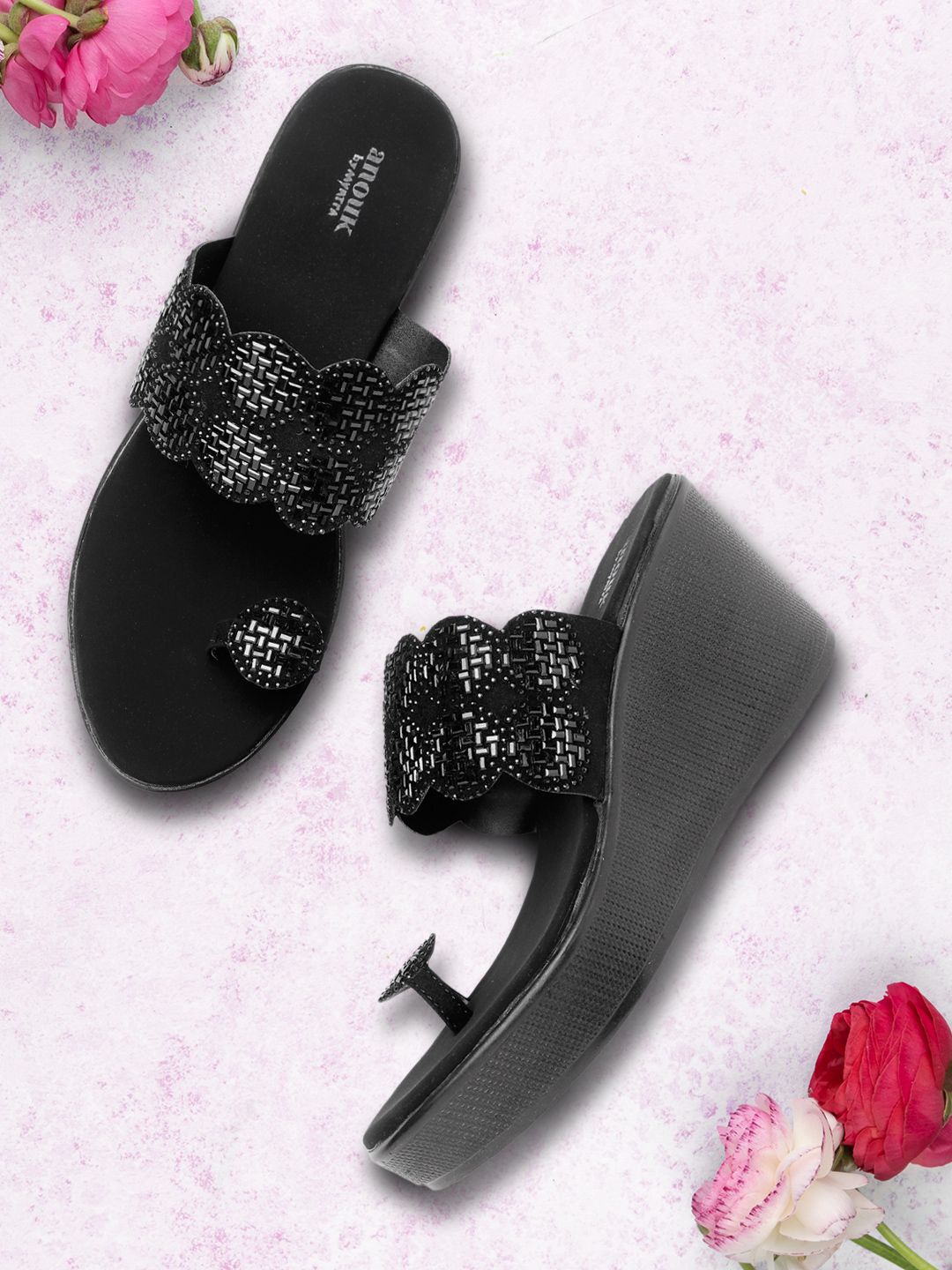 Anouk Black Embellished Wedges Price in India