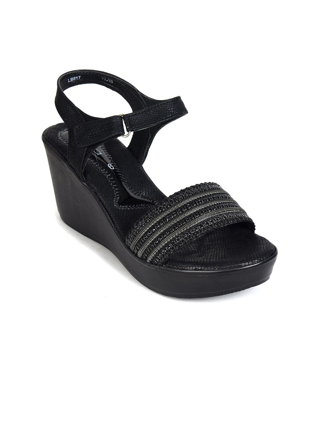 Ajanta Black Wedge Woven Design Wedges Price in India