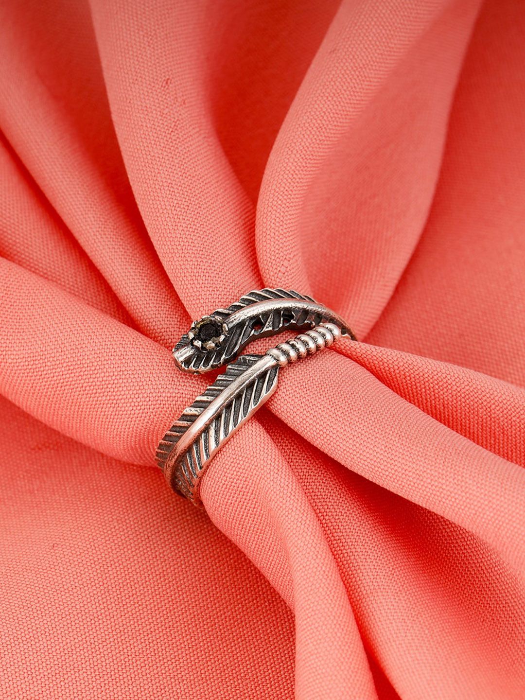 GIVA 925 Sterling Silver-Plated Silver Plume Feather Ring Price in India