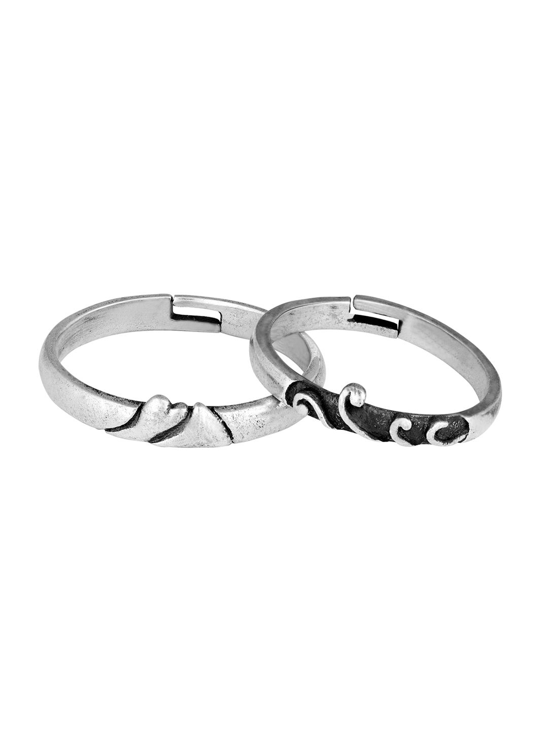 GIVA Set Of 2 Oxidised Silver-Toned Rhodium-Plated 925 Sterling Silver Couple Finger Rings Price in India
