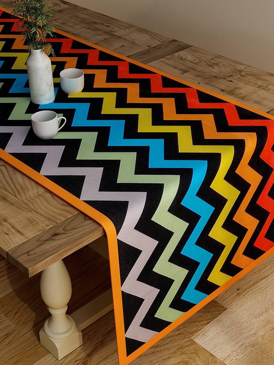 SEJ by Nisha Gupta Multicoloured Pirnted Rectangular 48" x 13" Cotton Table Runner Price in India