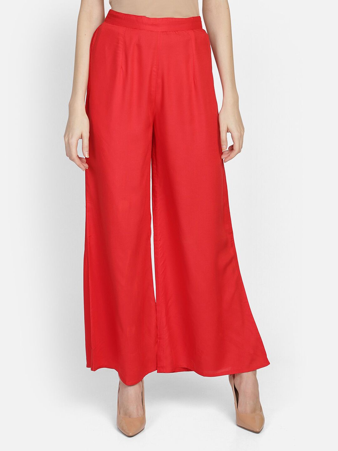 Bani Women Red Solid Wide Leg Palazzos Price in India